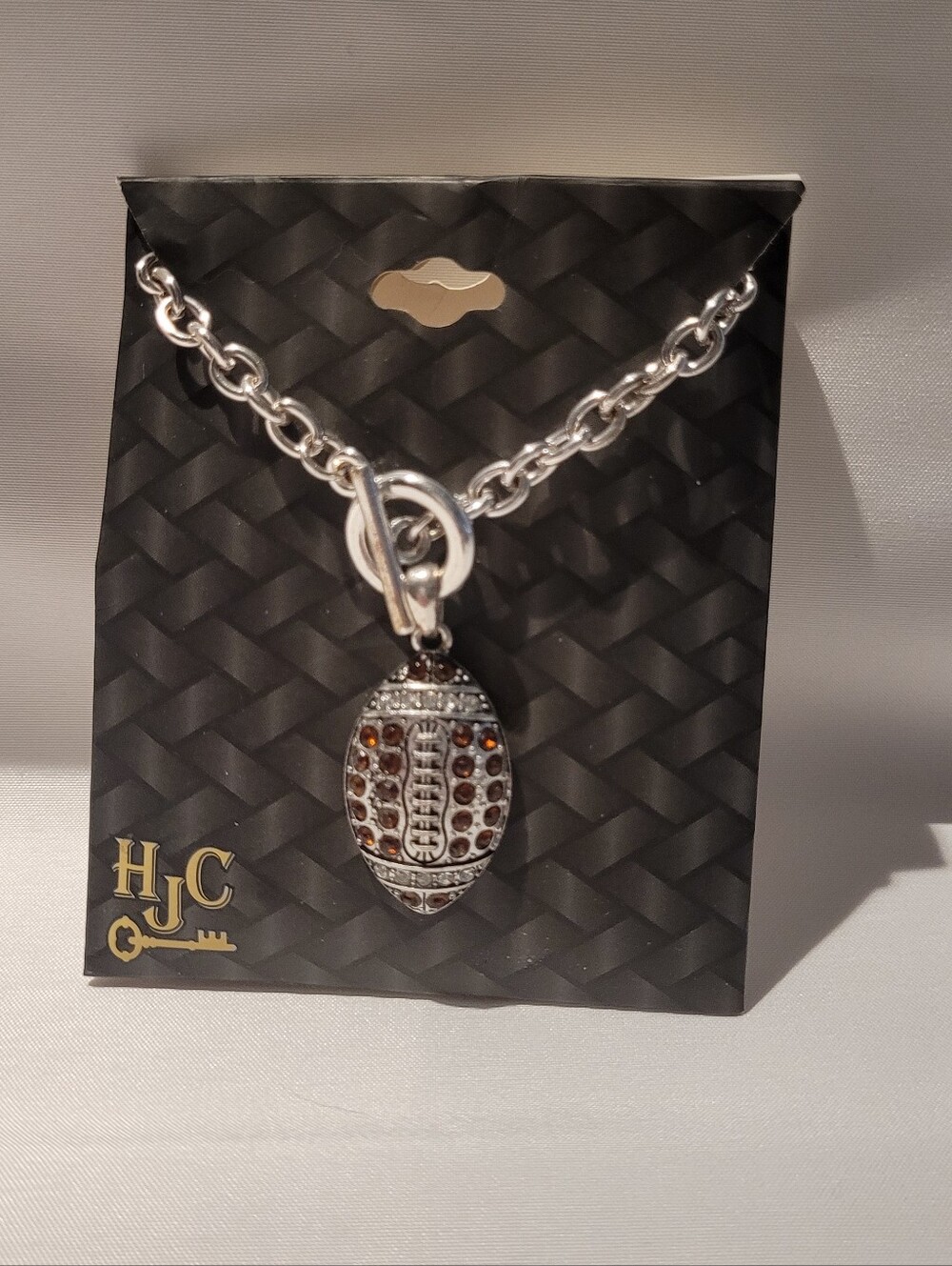 Silver Chain Necklace with Brown Crystal Pendant